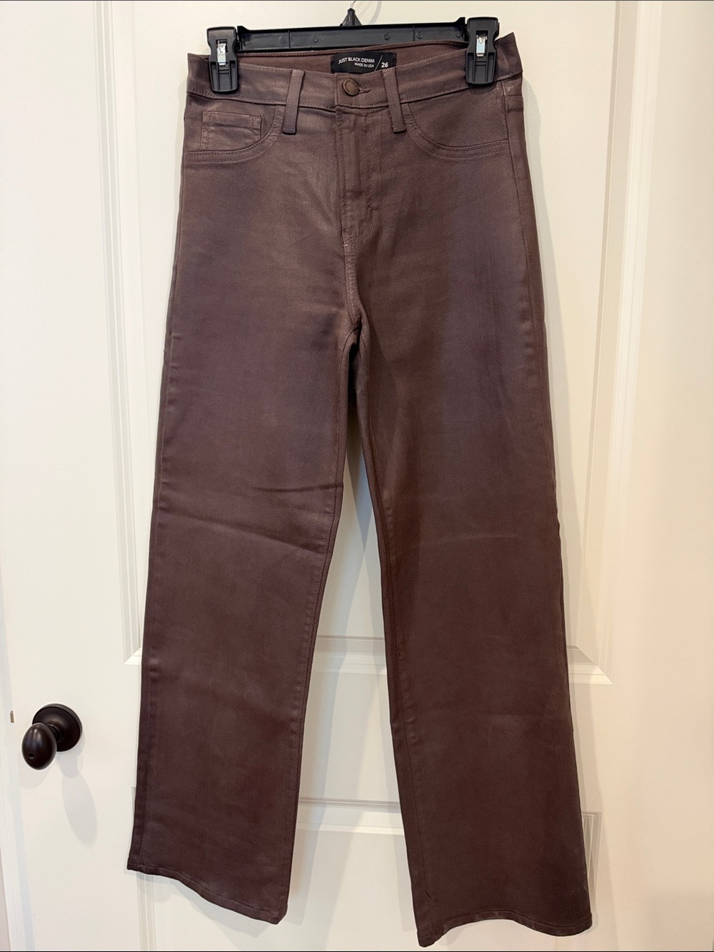 Just Black Denim The Coated Straight Leg Straight Leg Jeans in Brown Waist 26